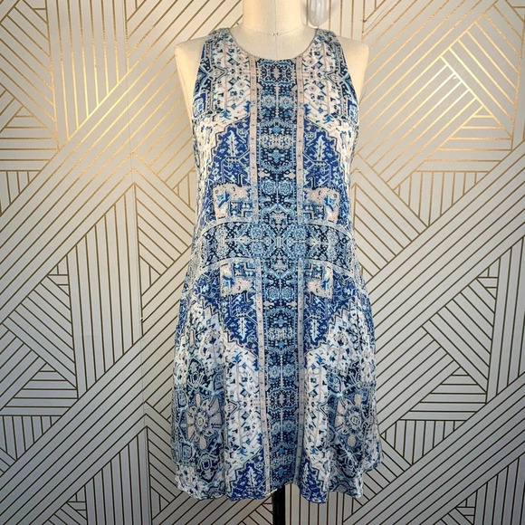 Lavender Brown Blue Geometric Paisley‎ Print Dress - Picture 1 of 12